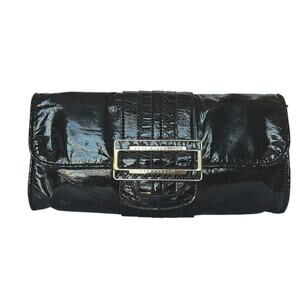 Y2K Anya Hindmarch x Target Black Patent Faux Leather Buckle Clutch Evening Bag